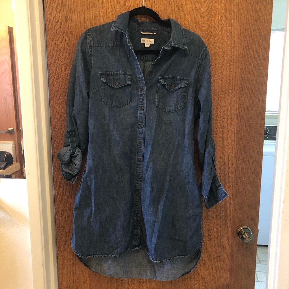 Collared long sleeve denim dress
